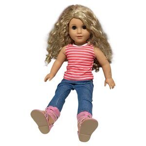 American Girl Doll Truly Me #115 Curly Blonde Hair 18” Grey Eyes Original Shoes